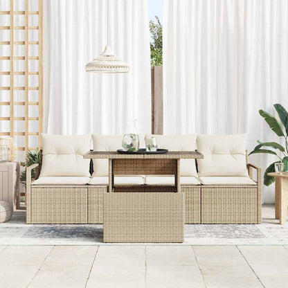 Set Divano da Giardino 5 pcs Beige e Crema polyrattan
