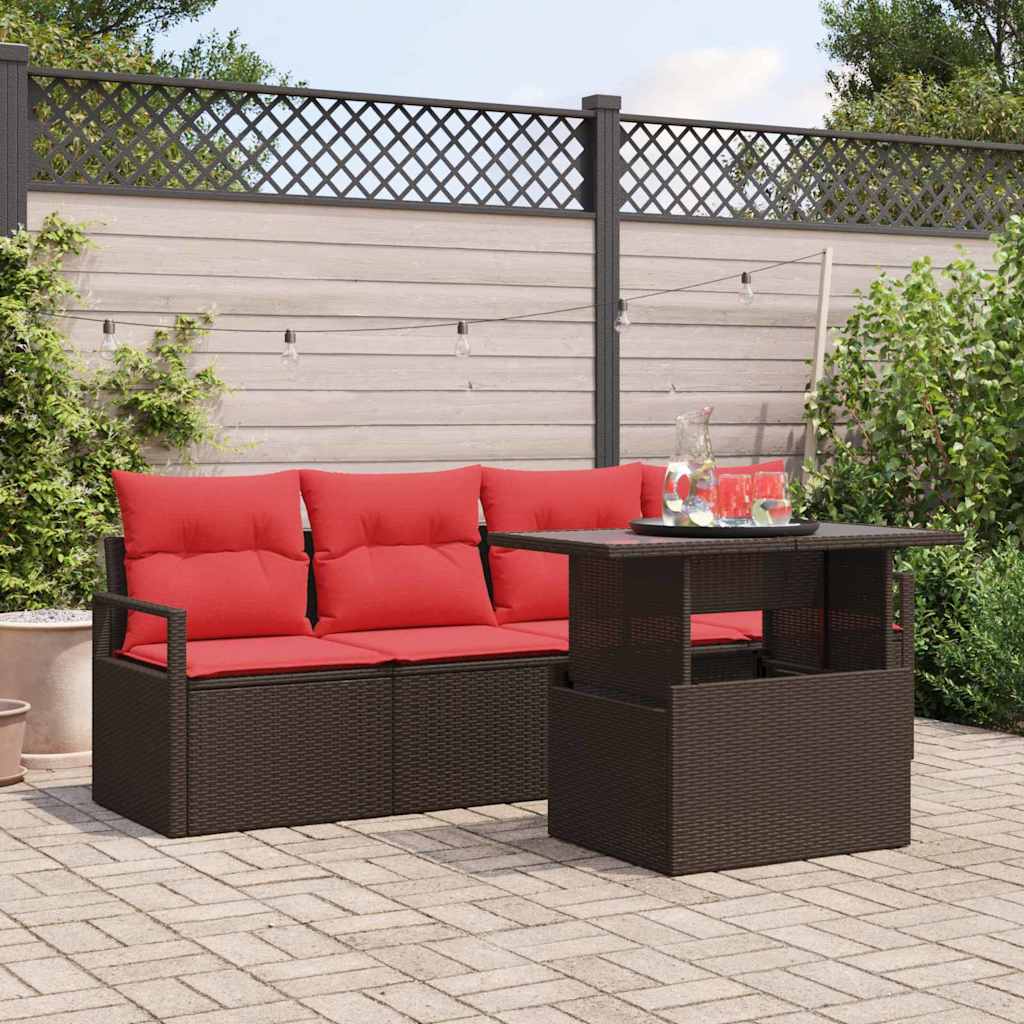 Set Divano da Giardino 5 pcs Marrone e Rosso polyrattan | homemem39