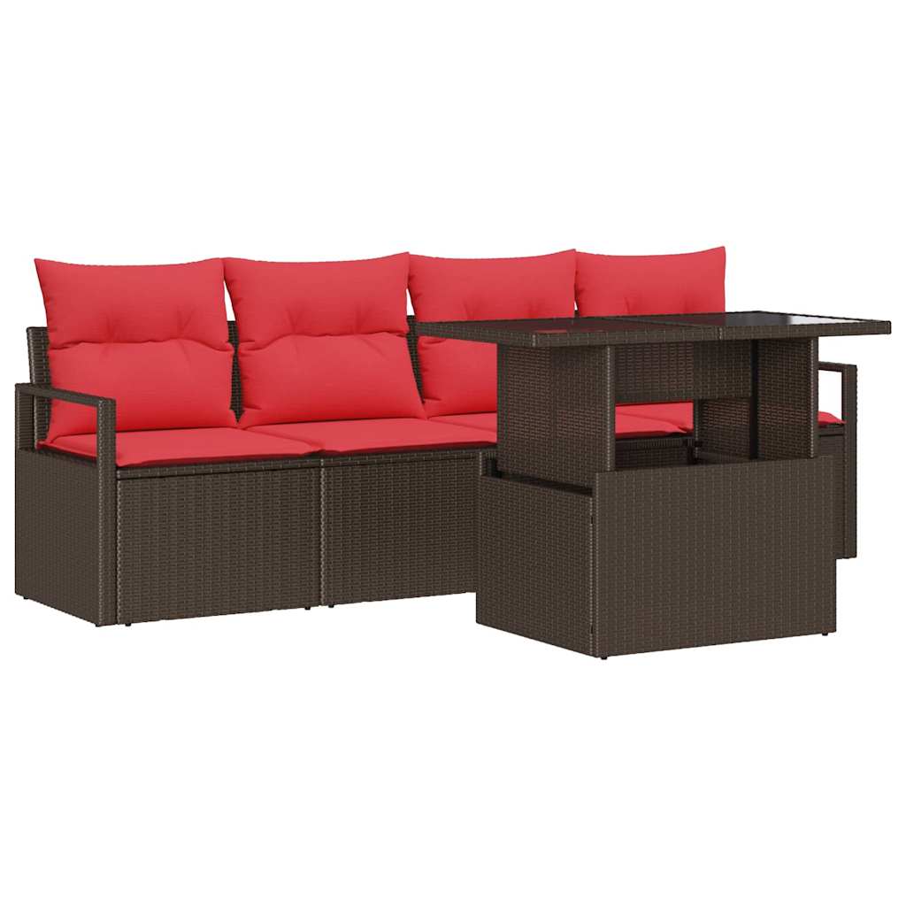 Set Divano da Giardino 5 pcs Marrone e Rosso polyrattan | homemem39