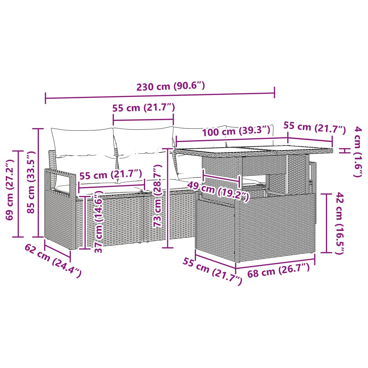 Set Divano da Giardino 5 pcs Marrone e Rosso polyrattan | homemem39