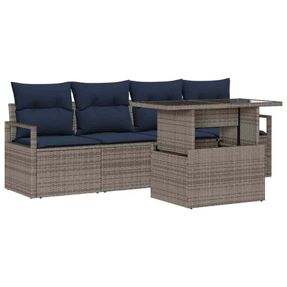 Set Divano da Giardino 5 pz 4-Numero di posti Grigio polyrattan