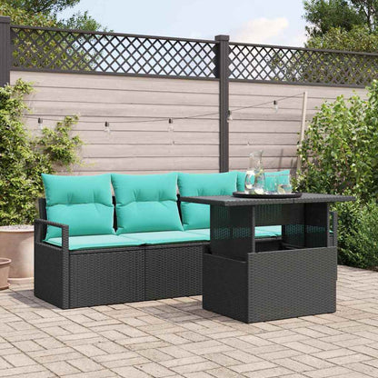 Set Divano da Giardino con archiviazione 5 pcs Nero polyrattan