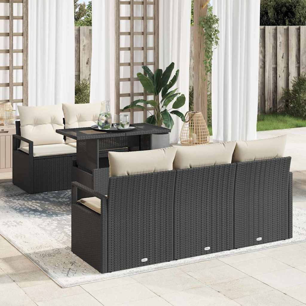 Set Divano da Giardino con archiviazione 6 pcs Nero polyrattan | homemem39