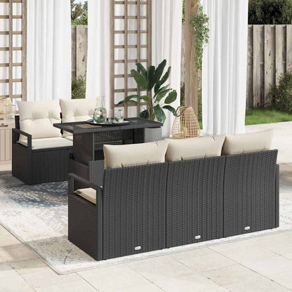 Set Divano da Giardino con archiviazione 6 pcs Nero polyrattan | homemem39
