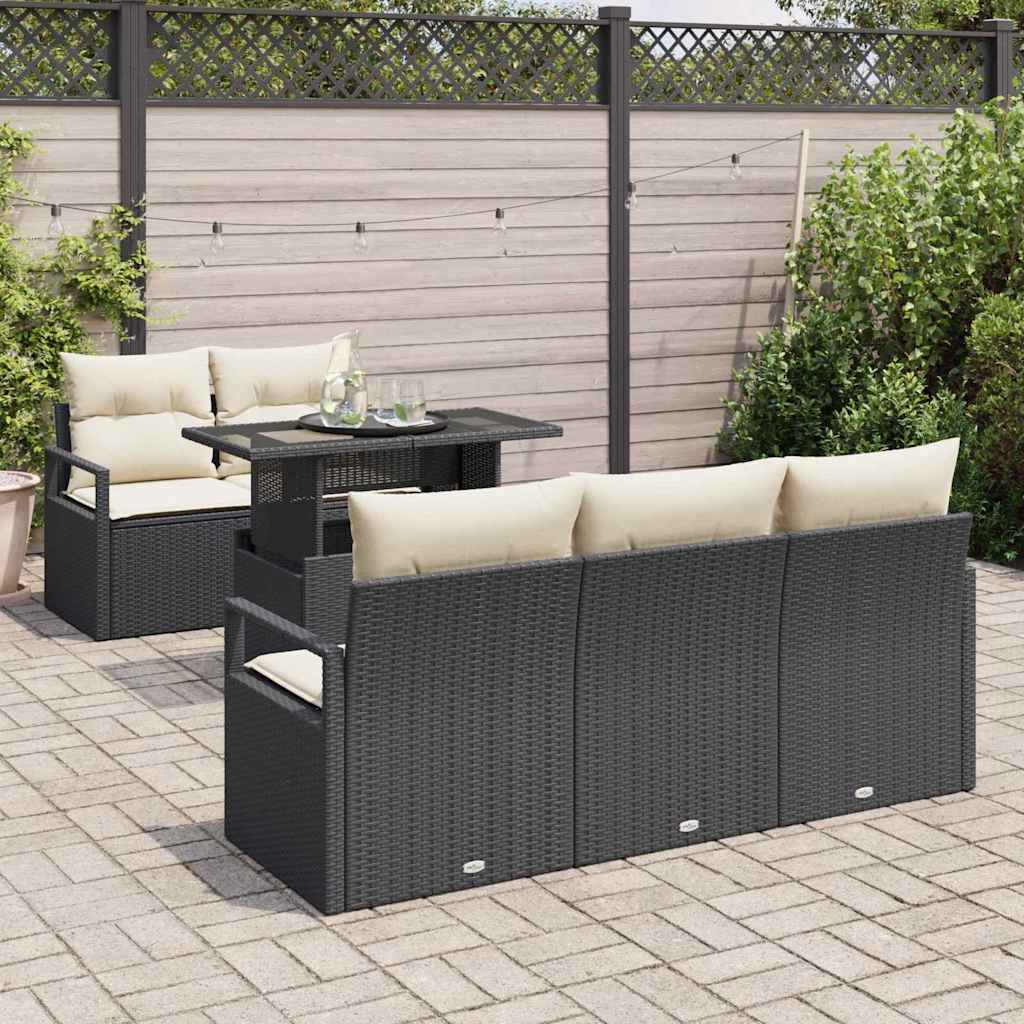 Set Divano da Giardino con archiviazione 6 pcs Nero polyrattan | homemem39
