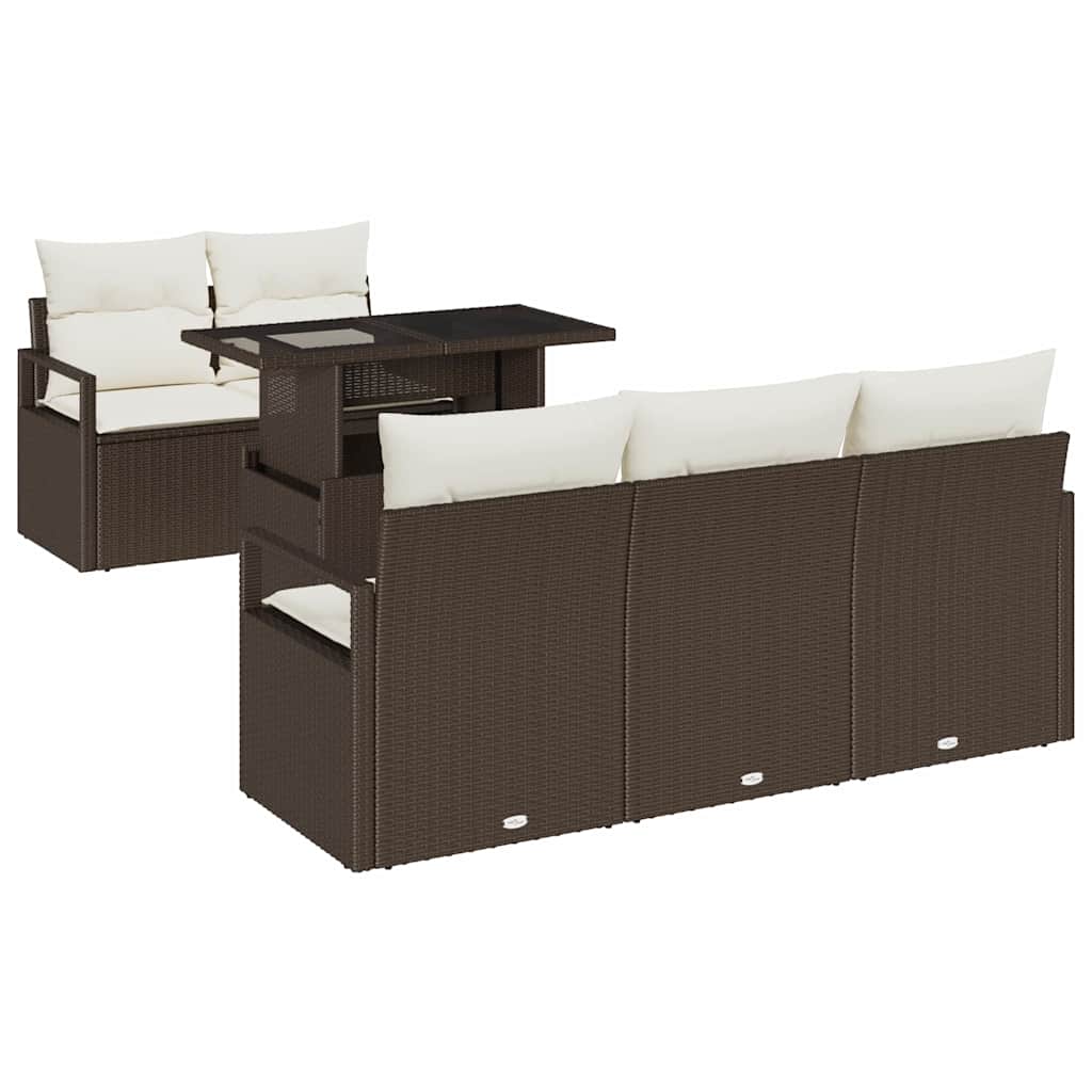 Set Divano da Giardino 6 pcs Marrone e Crema polyrattan | homemem39