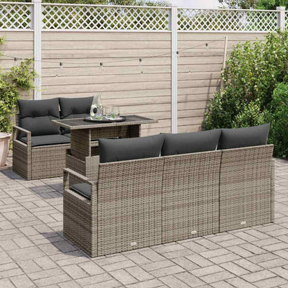 Set Divano da Giardino 6 pz 5-Numero di posti Grigio polyrattan