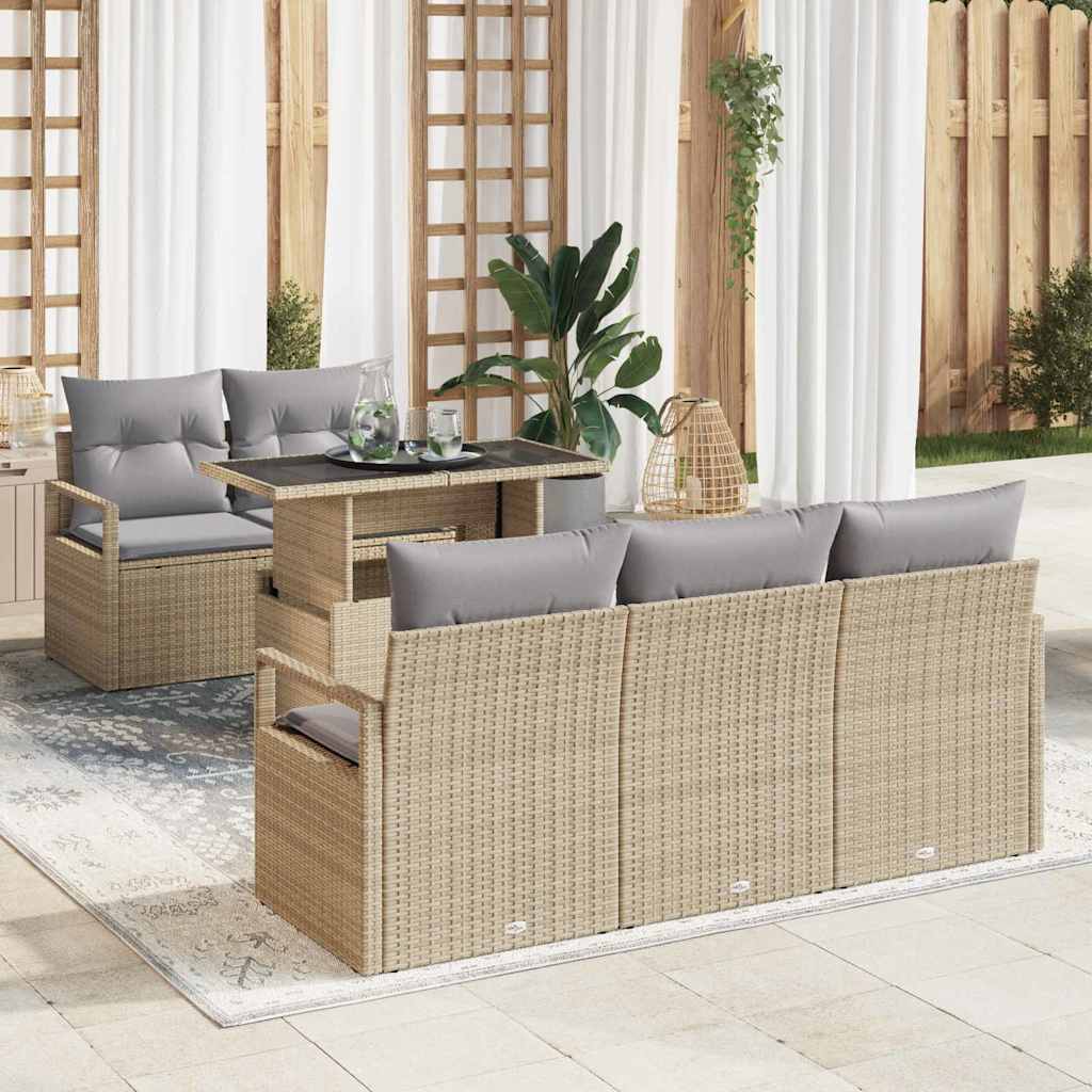 Set Divano da Giardino 6 pcs Beige e Grigio Chiaro polyrattan | homemem39
