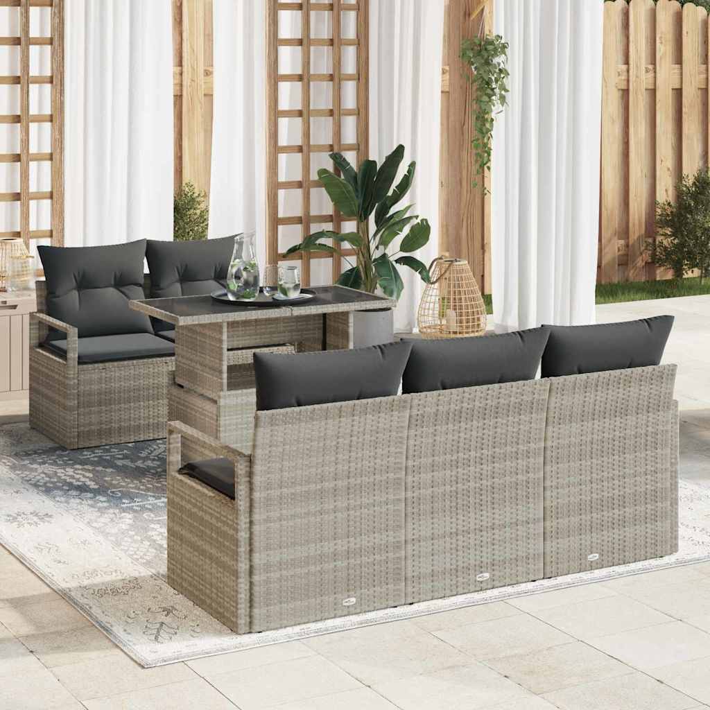 Set Divano da Giardino 6 pz 5-Numero di posti Grigio chiaro
