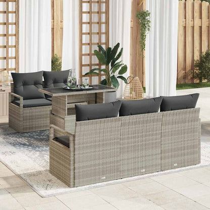 Set Divano da Giardino 6 pz 5-Numero di posti Grigio chiaro