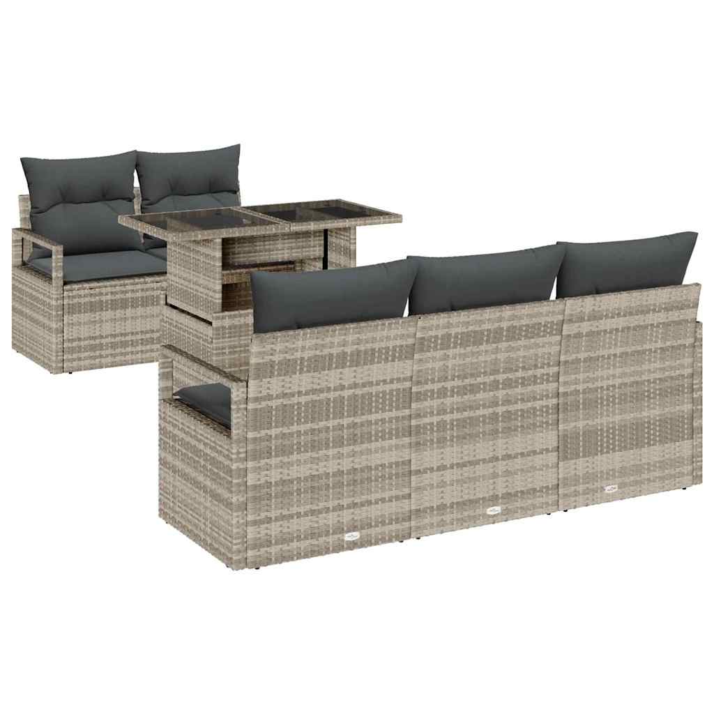Set Divano da Giardino 6 pz 5-Numero di posti Grigio chiaro