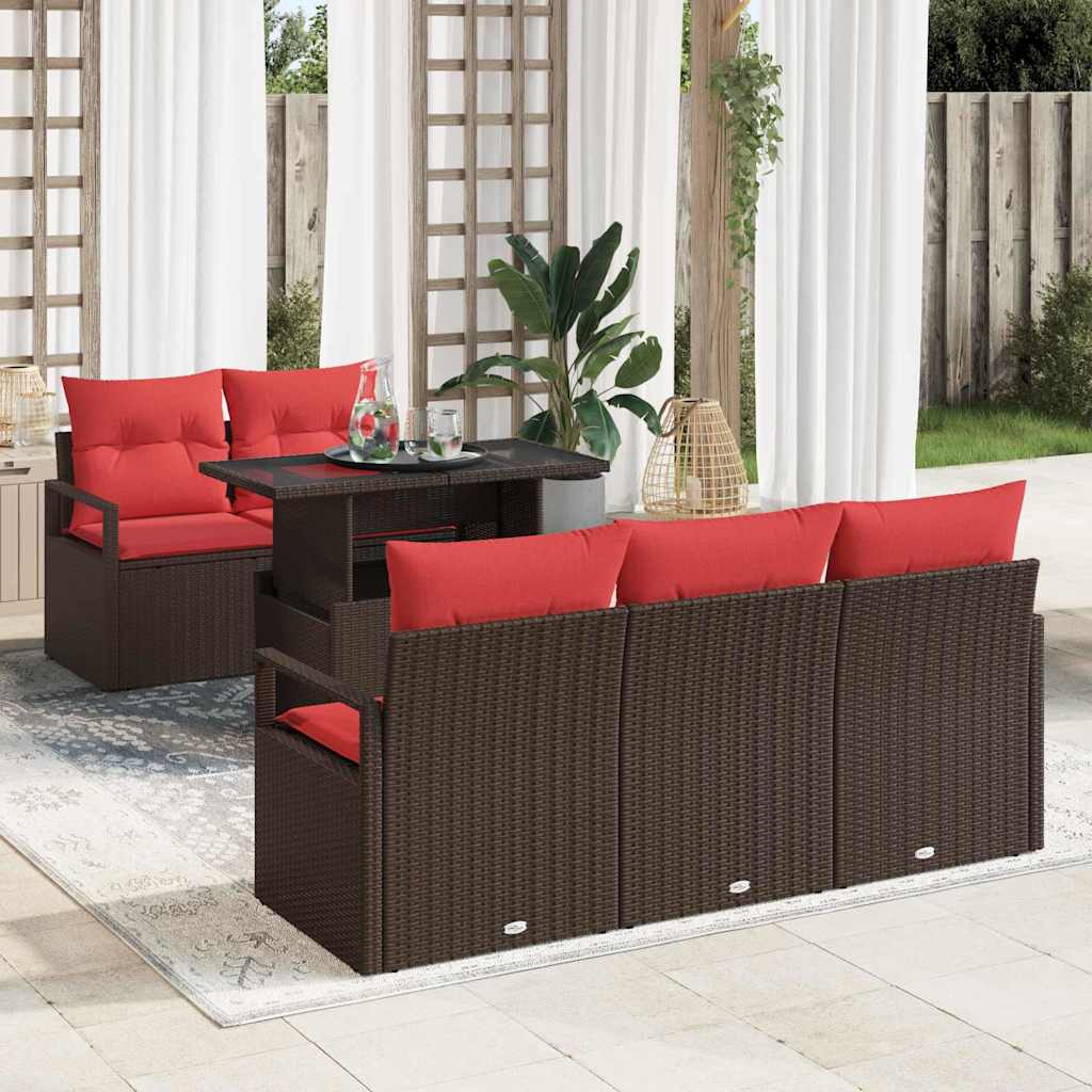 Set Divano da Giardino 6 pcs Marrone e Rosso polyrattan | homemem39