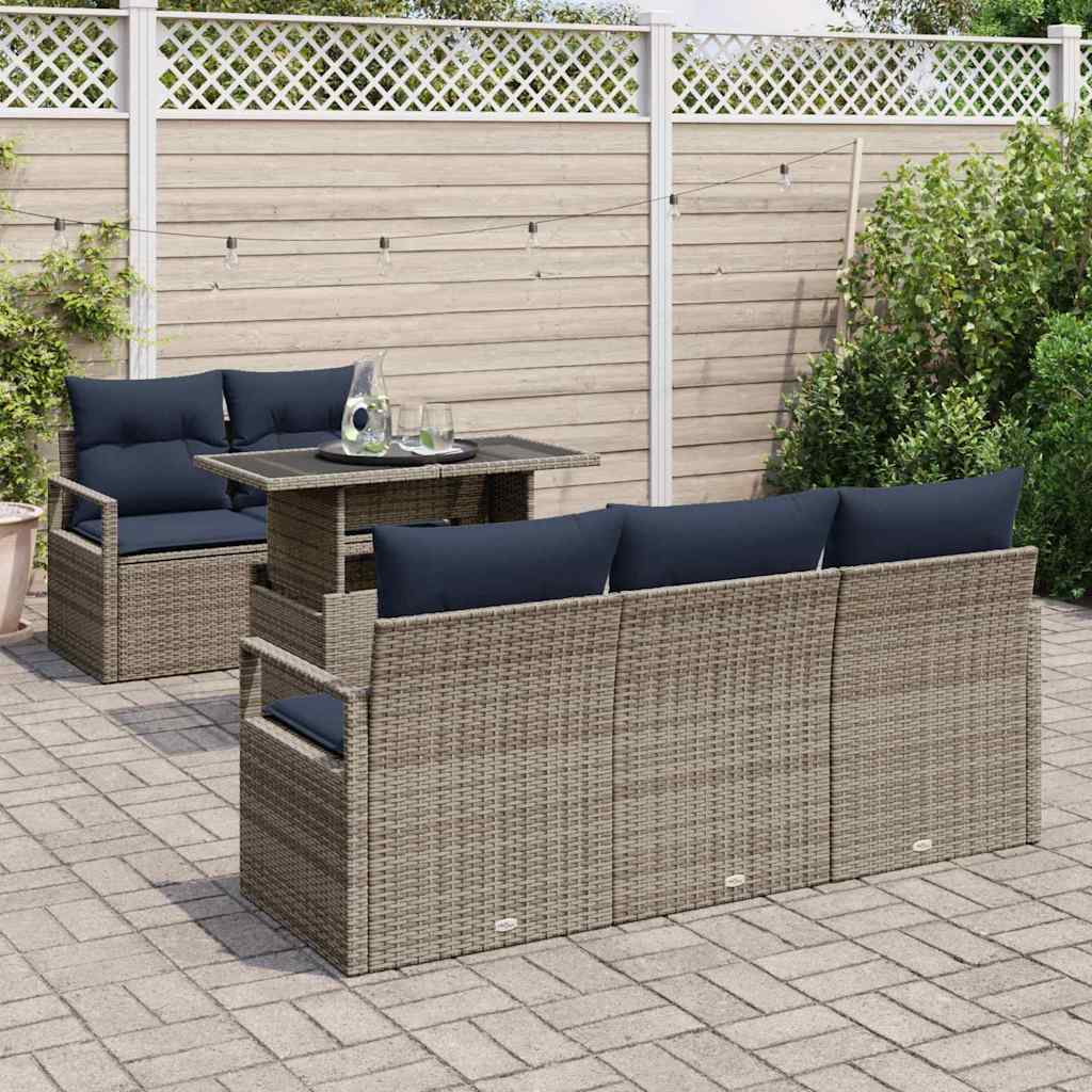 Set Divano da Giardino 6 pz 5-Numero di posti Grigio polyrattan