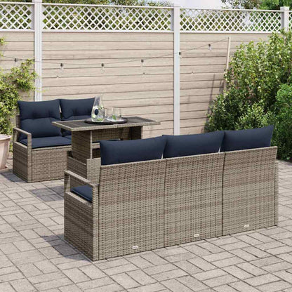 Set Divano da Giardino 6 pz 5-Numero di posti Grigio polyrattan