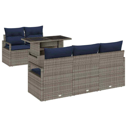 Set Divano da Giardino 6 pz 5-Numero di posti Grigio polyrattan
