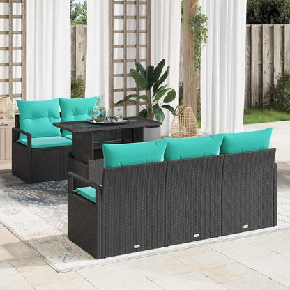 Set Divano da Giardino con cuscino 6 pcs Nero e Blu polyrattan