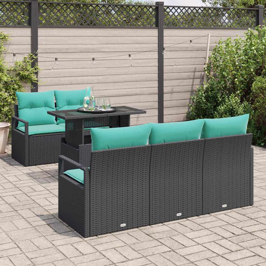 Set Divano da Giardino con cuscino 6 pcs Nero e Blu polyrattan | homemem39