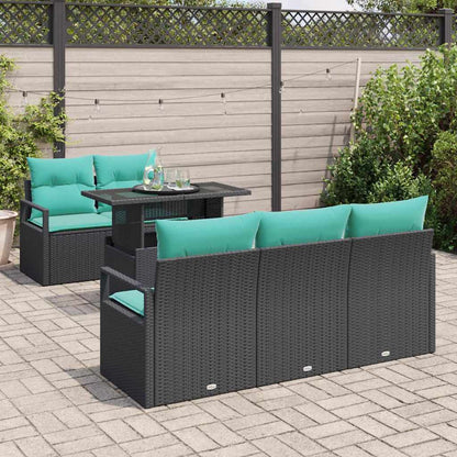 Set Divano da Giardino con cuscino 6 pcs Nero e Blu polyrattan | homemem39