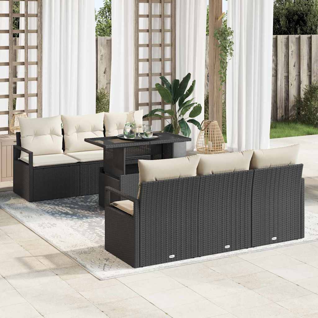 Set Divano da Giardino 7 pcs Nero e Crema polyrattan | homemem39