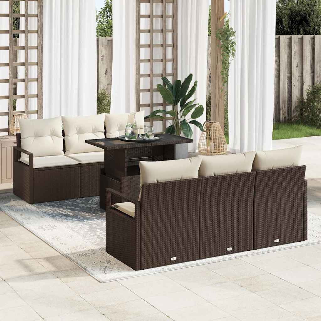 Set Divano da Giardino 7 pcs Marrone e Crema polyrattan | homemem39