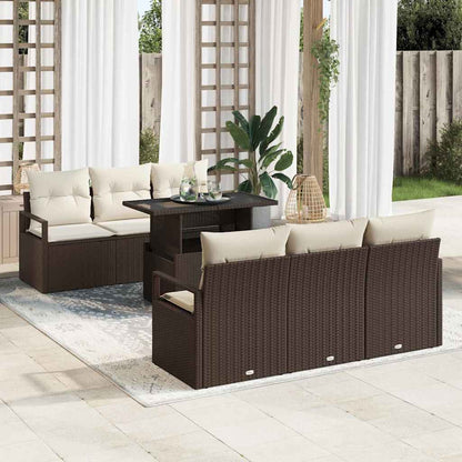 Set Divano da Giardino 7 pcs Marrone e Crema polyrattan | homemem39