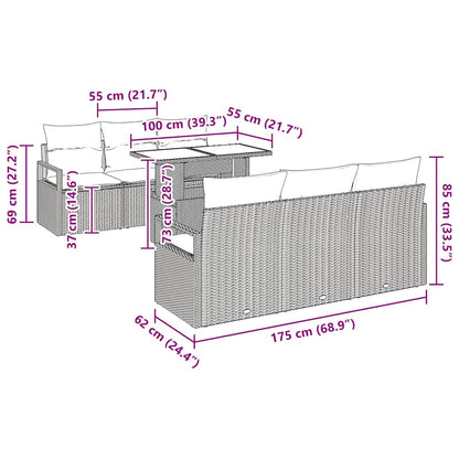Set Divano da Giardino 7 pz 6-Numero di posti Marrone e Crema | homemem39