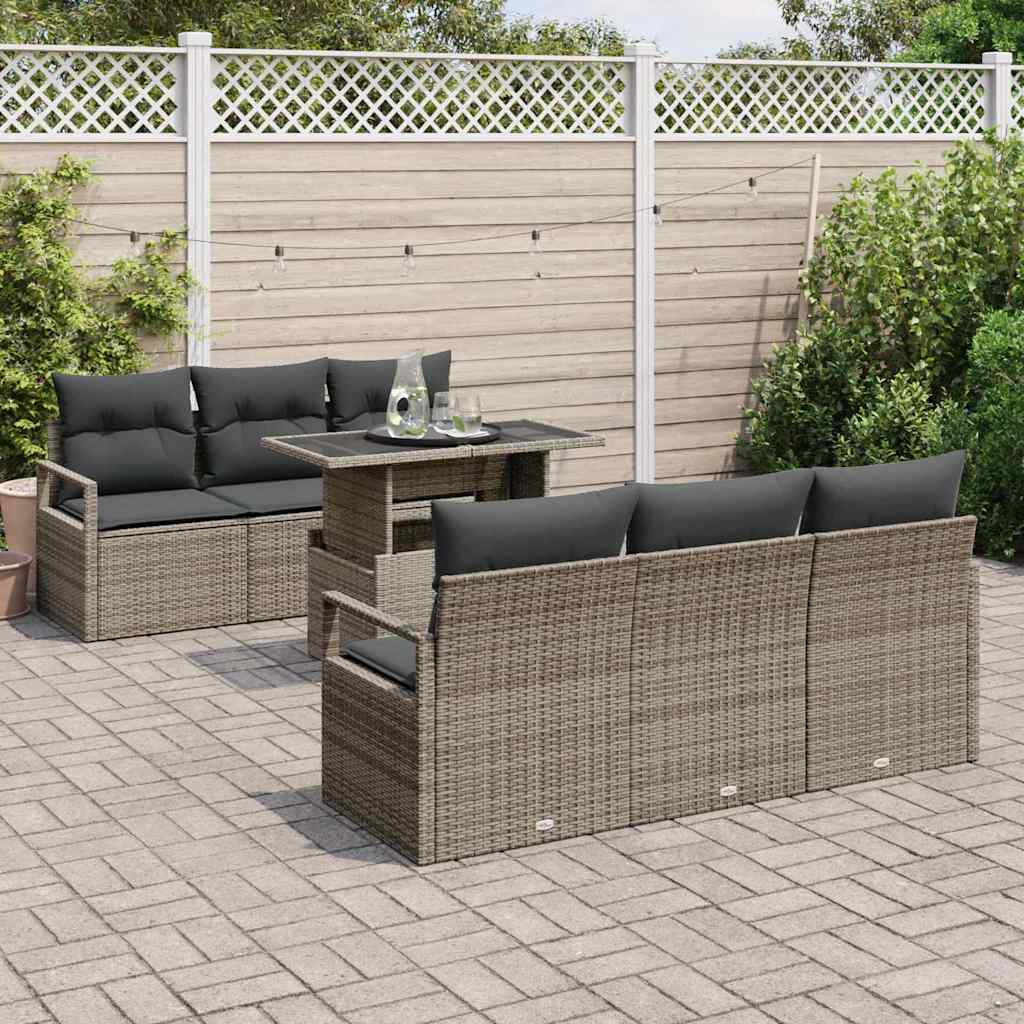 Set Divano da Giardino con cuscino 7 pcs Grigio polyrattan | homemem39