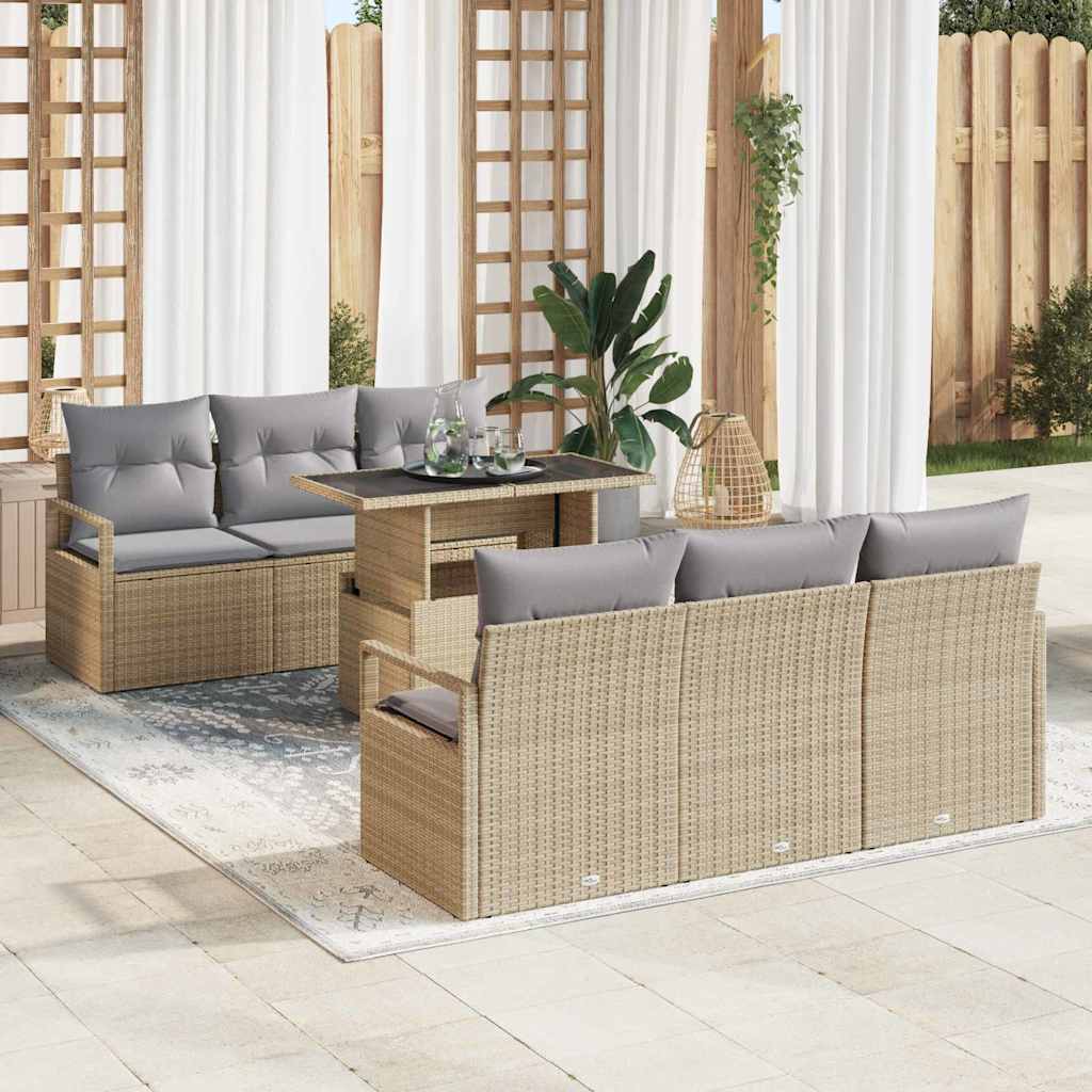 Set Divano da Giardino 7 pcs Beige e Grigio Chiaro polyrattan | homemem39