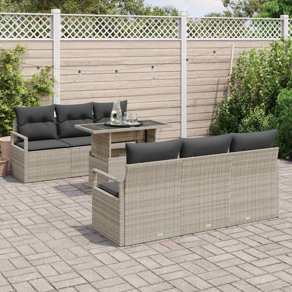 Set Divano da Giardino 7 pz 6-Numero di posti Grigio chiaro