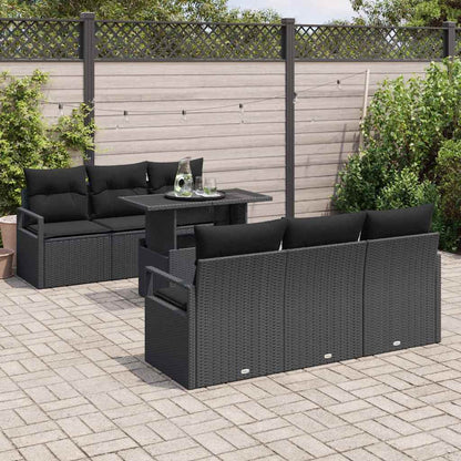 Set Divano da Giardino 7 pz 6-Numero di posti Nero polyrattan | homemem39
