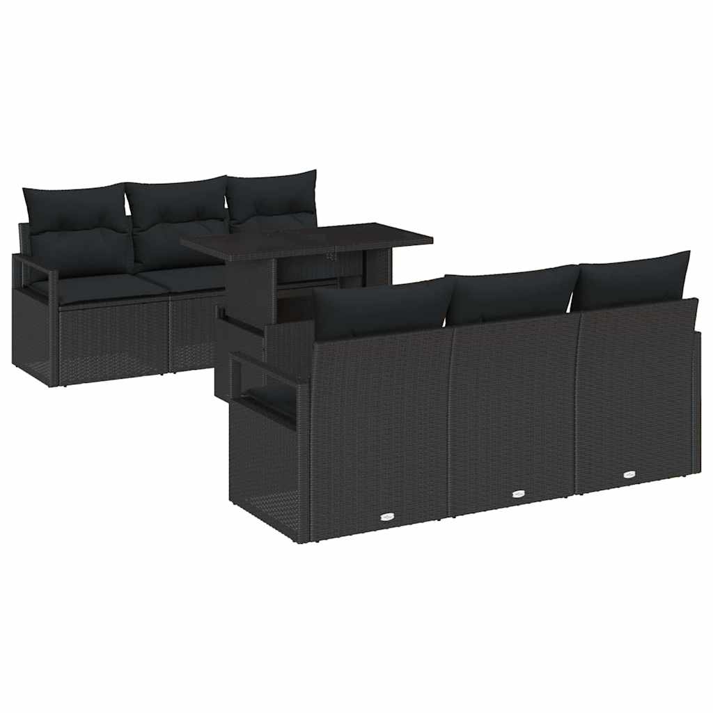 Set Divano da Giardino 7 pz 6-Numero di posti Nero polyrattan | homemem39