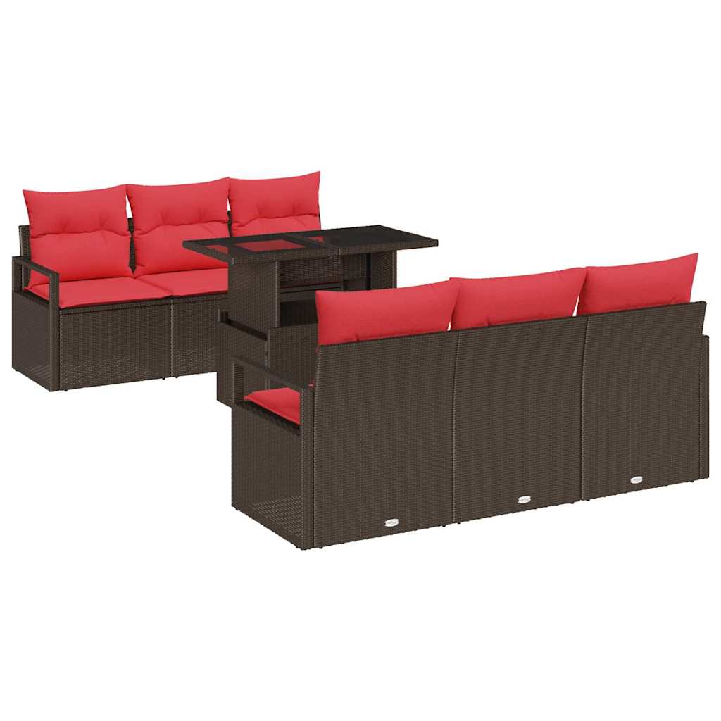 Set Divano da Giardino 7 pcs Marrone e Rosso polyrattan | homemem39