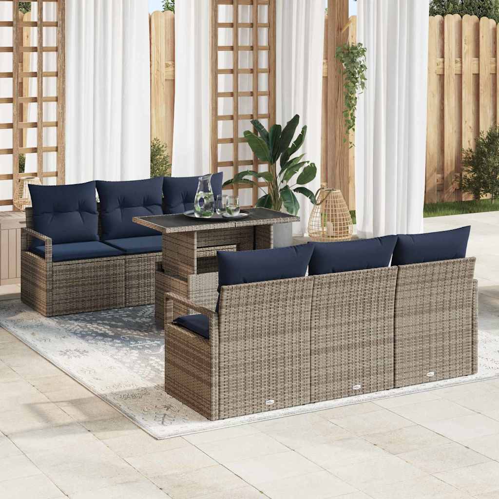 Set Divano da Giardino con cuscino 7 pcs Grigio polyrattan | homemem39