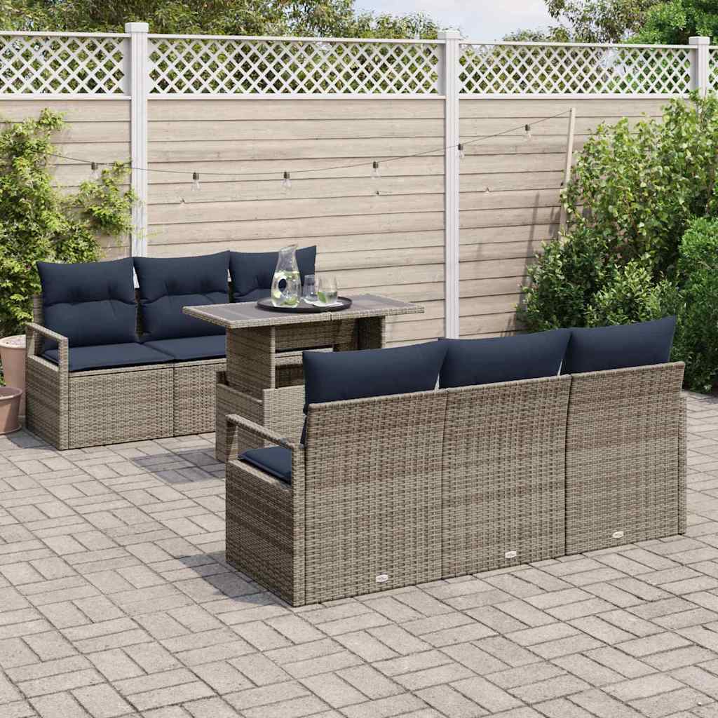 Set Divano da Giardino con cuscino 7 pcs Grigio polyrattan | homemem39