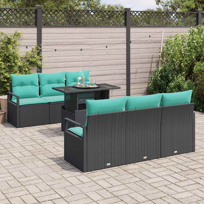 Set Divano da Giardino con cuscino 7 pcs Nero e Blu polyrattan | homemem39