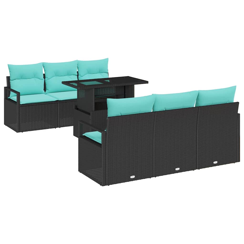 Set Divano da Giardino con cuscino 7 pcs Nero e Blu polyrattan | homemem39