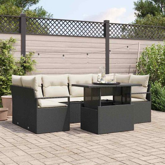Set Divano da Giardino con archiviazione 7 pcs Nero polyrattan