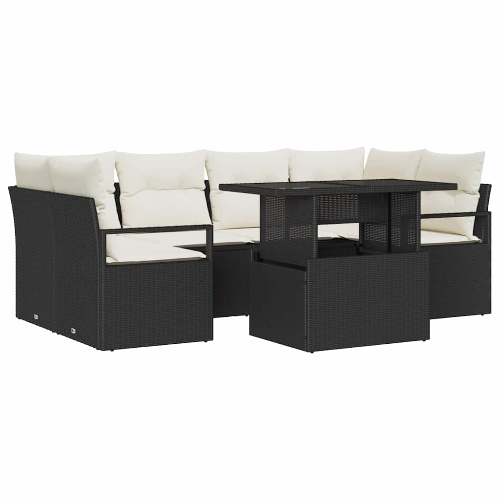 Set Divano da Giardino con archiviazione 7 pcs Nero polyrattan | homemem39