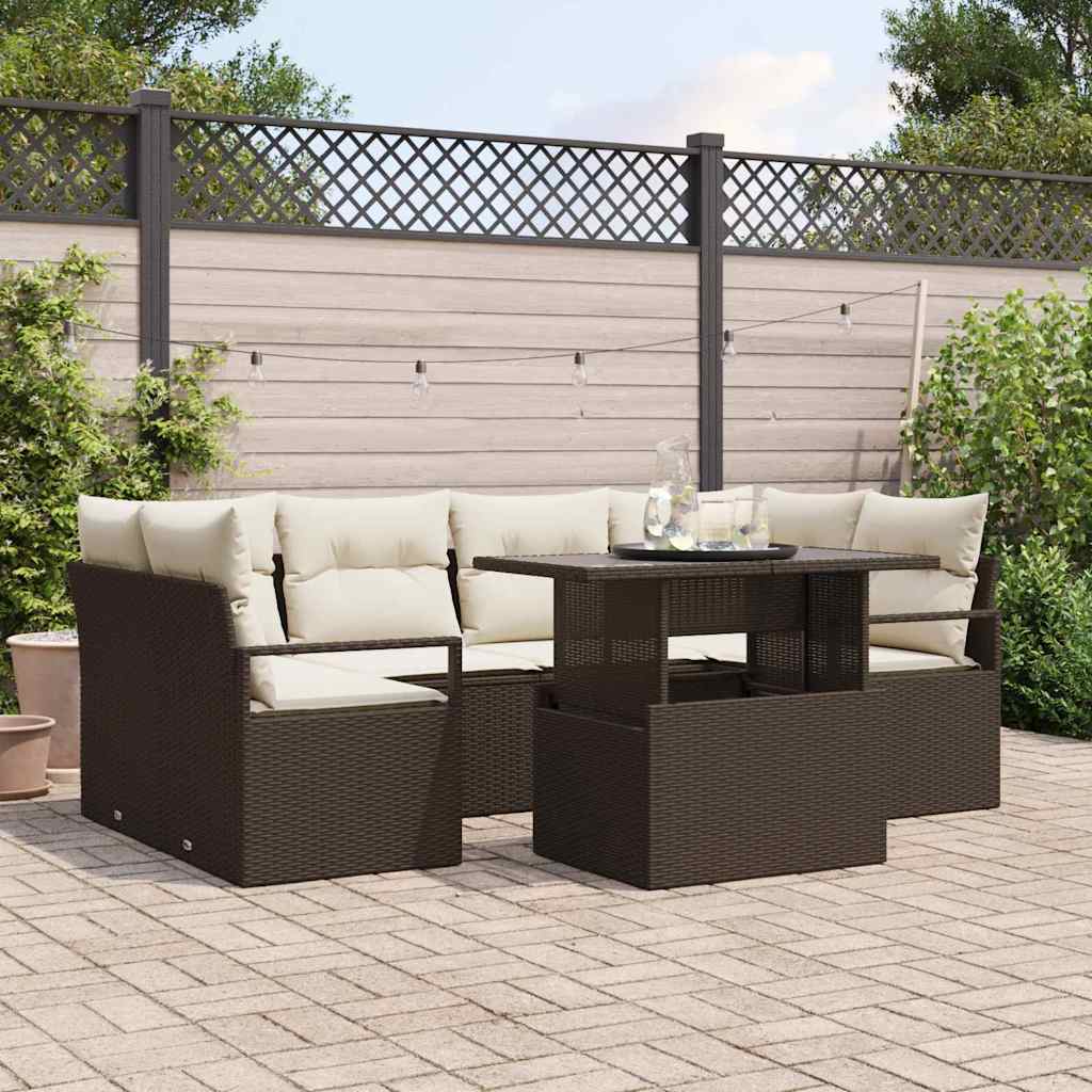 Set Divano da Giardino con cuscino 7 pcs Marrone polyrattan | homemem39