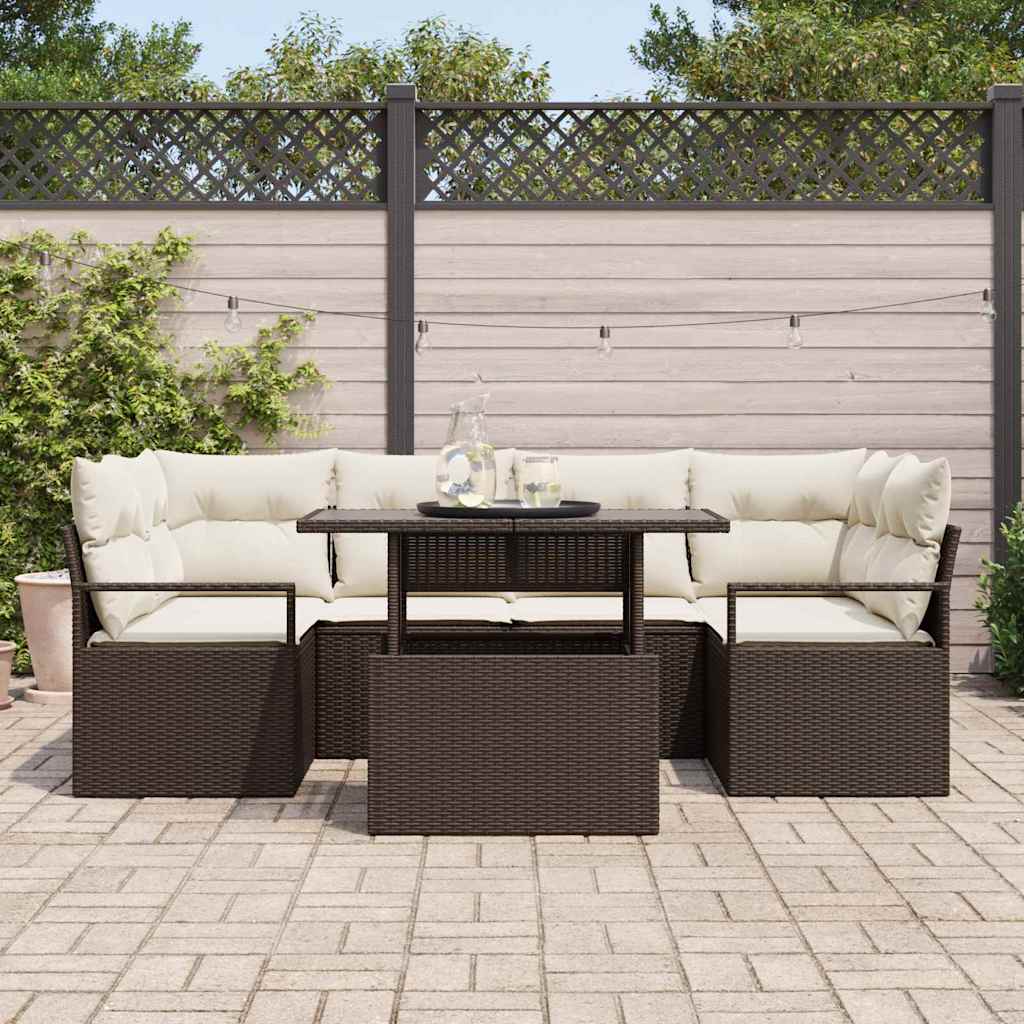 Set Divano da Giardino con cuscino 7 pcs Marrone polyrattan | homemem39