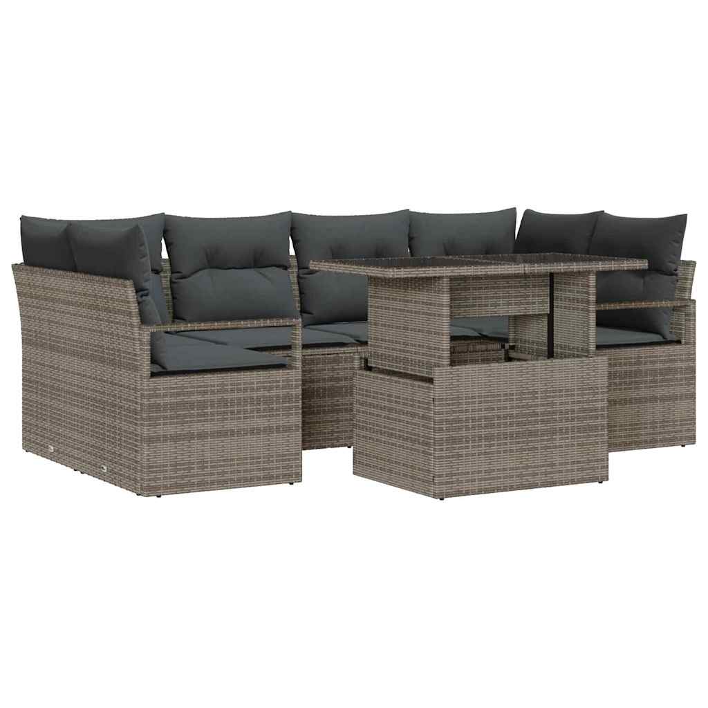 Set Divano da Giardino 7 pz 6-Numero di posti Grigio polyrattan