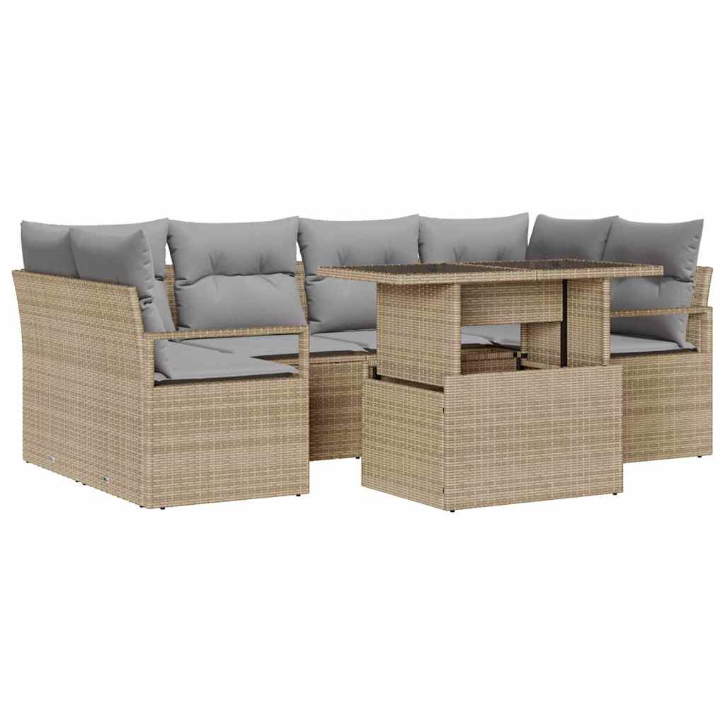 Set Divano da Giardino con cuscino 7 pcs beige e grigio chiaro
