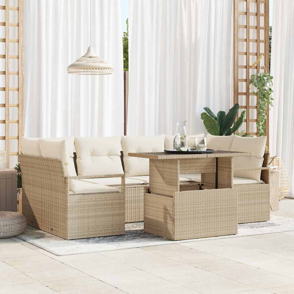 Set Divano da Giardino 7 pz 6-Numero di posti Beige polyrattan | homemem39