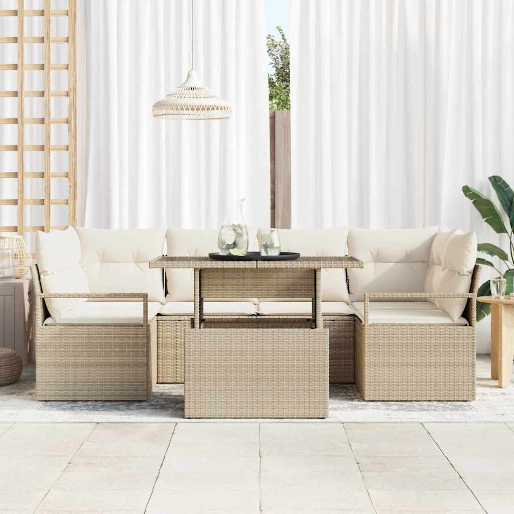 Set Divano da Giardino 7 pz 6-Numero di posti Beige polyrattan | homemem39