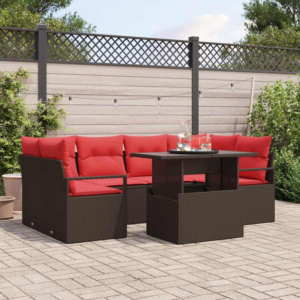 Set Divano da Giardino 7 pcs Marrone e rosso polyrattan | homemem39