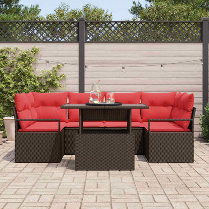 Set Divano da Giardino 7 pcs Marrone e rosso polyrattan | homemem39