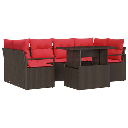 Set Divano da Giardino 7 pcs Marrone e rosso polyrattan | homemem39