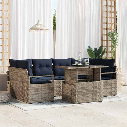 Set Divano da Giardino 7 pcs grigio e blu navy polyrattan