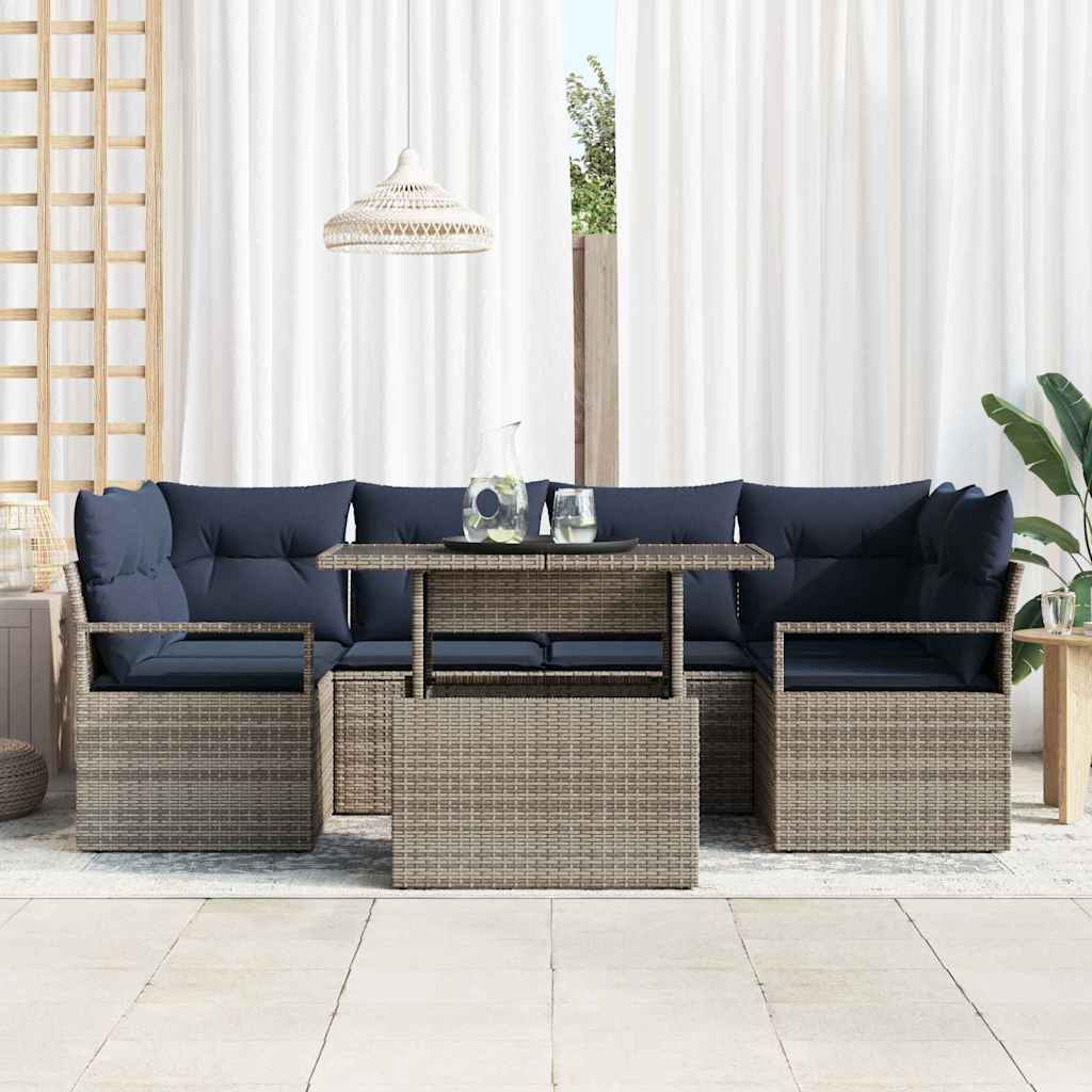 Set Divano da Giardino 7 pcs grigio e blu navy polyrattan | homemem39