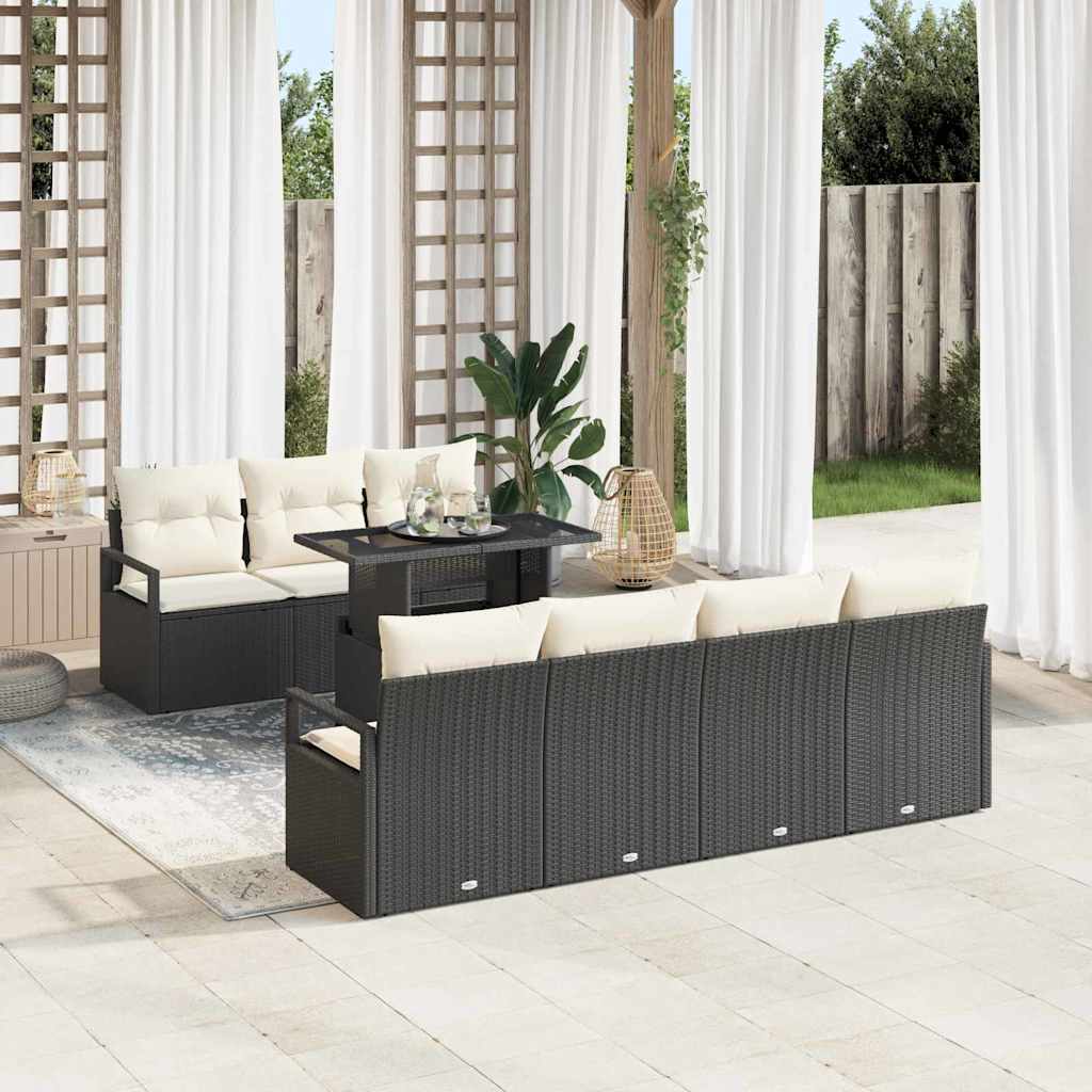 Set Divano da Giardino 8 pcs Nero e Crema polyrattan | homemem39